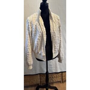 Peter Nygard Faux Fur Reptile Print White Bomber Style Jacket
